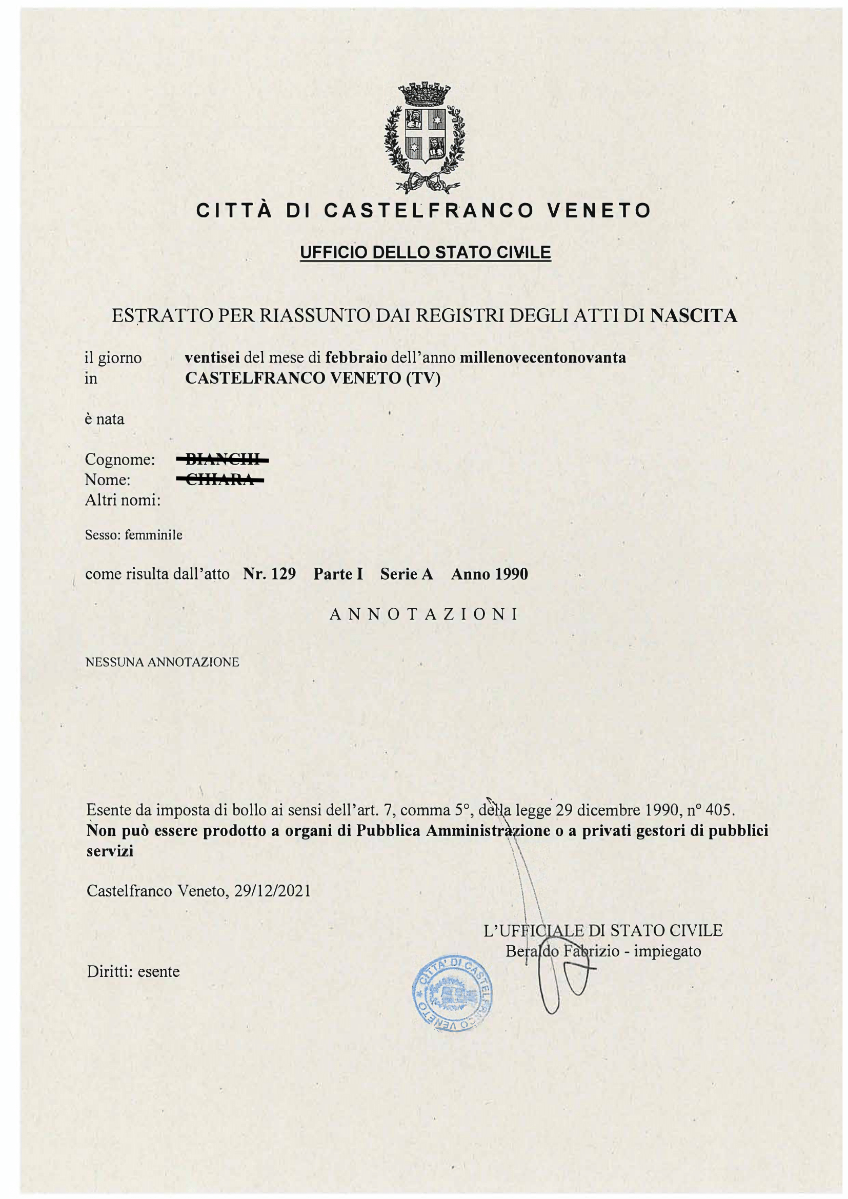 Certificato di Nascita